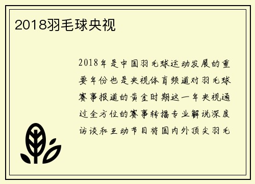 2018羽毛球央视
