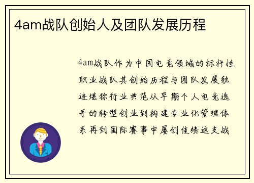 4am战队创始人及团队发展历程